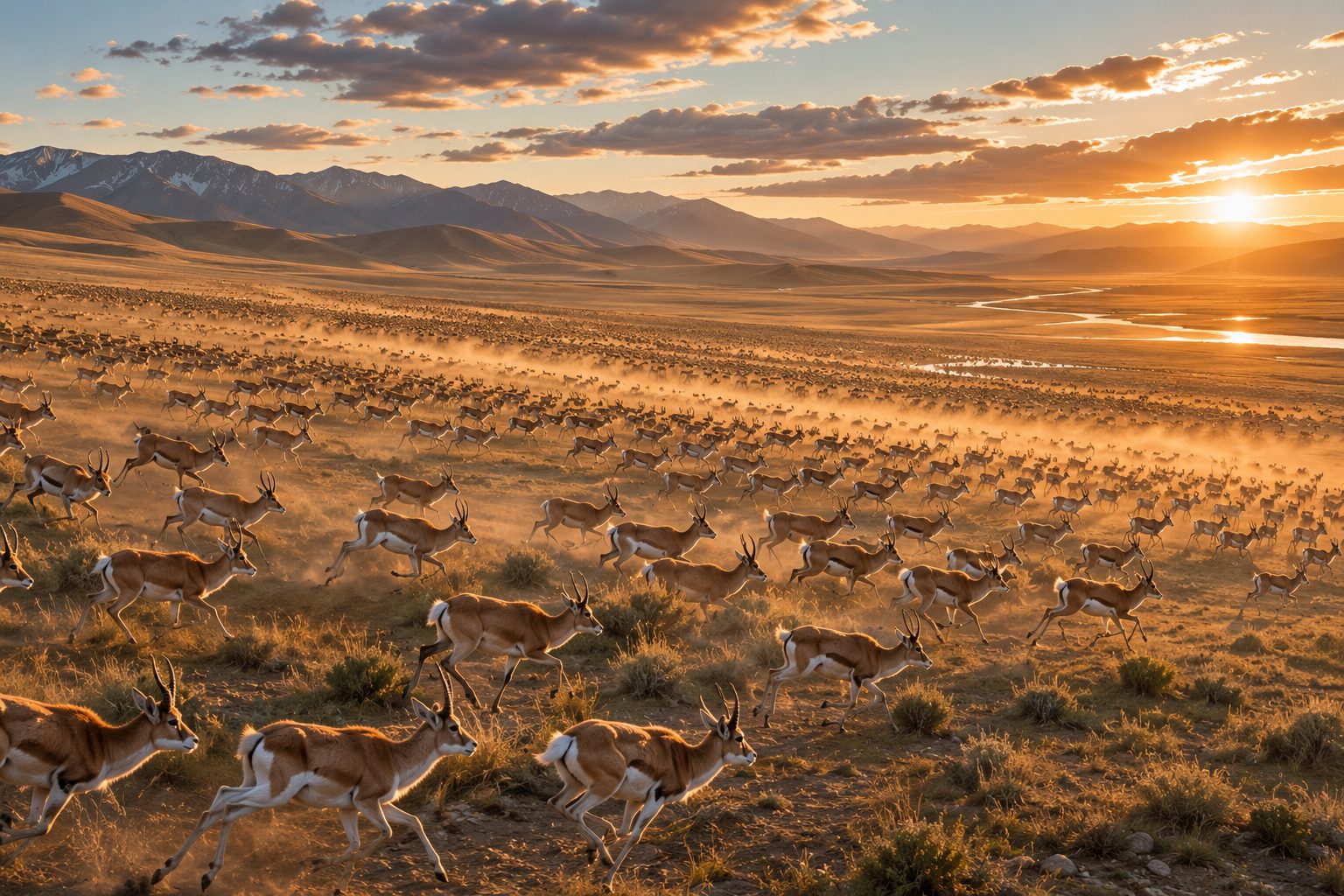 A vast herd of Mongolian gazelle on the eastern grassland