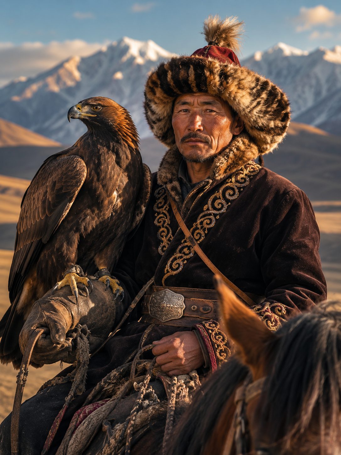Portrait of Batbayar, a Kazakh eagle-hunting guide